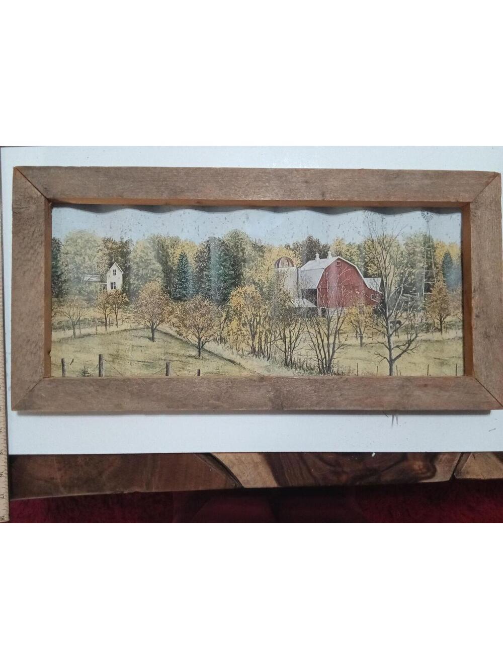 Rustic Farmhouse Wall Art with Wooden Frame and Metal Backing 22.5x11"